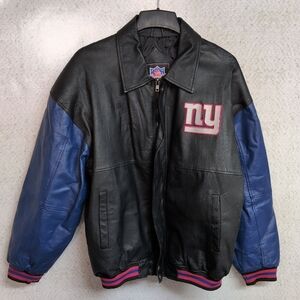 Vintage NY Giants NFL Game Day Essex Mfg Men's Genuine Leather Jacket - Size M